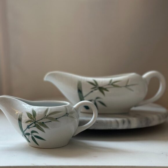 Hand Painted Bamboo Made in Japan Gravy Boat and Creamer - Picture 2 of 6